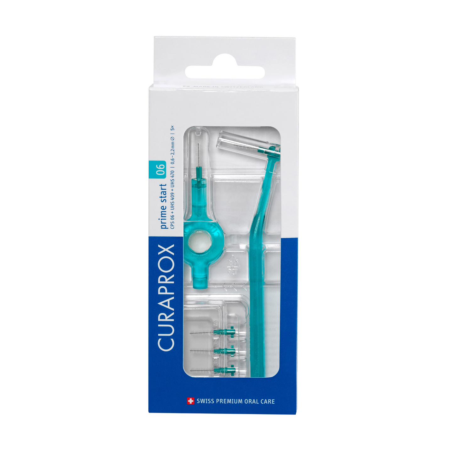 CPS 06 Prime start interdentale borstel starter kit, turquoise, 5 borstels + 2 houders