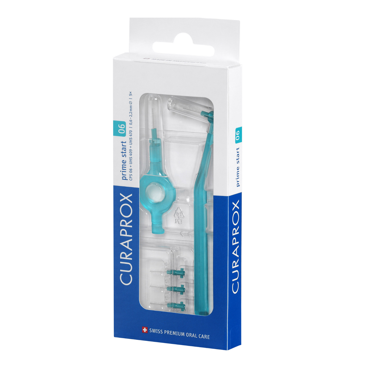 CPS 06 Prime start interdentale borstel starter kit, turquoise, 5 borstels + 2 houders
